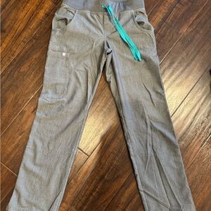 Women’s Figs Gray Pants with Teal Tie